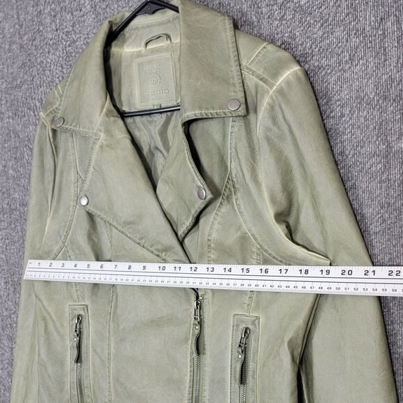 Max Studio Jacket Womens Large Sage Olive Green Vegan Faux Leather Moto Crop - Picture 5 of 13